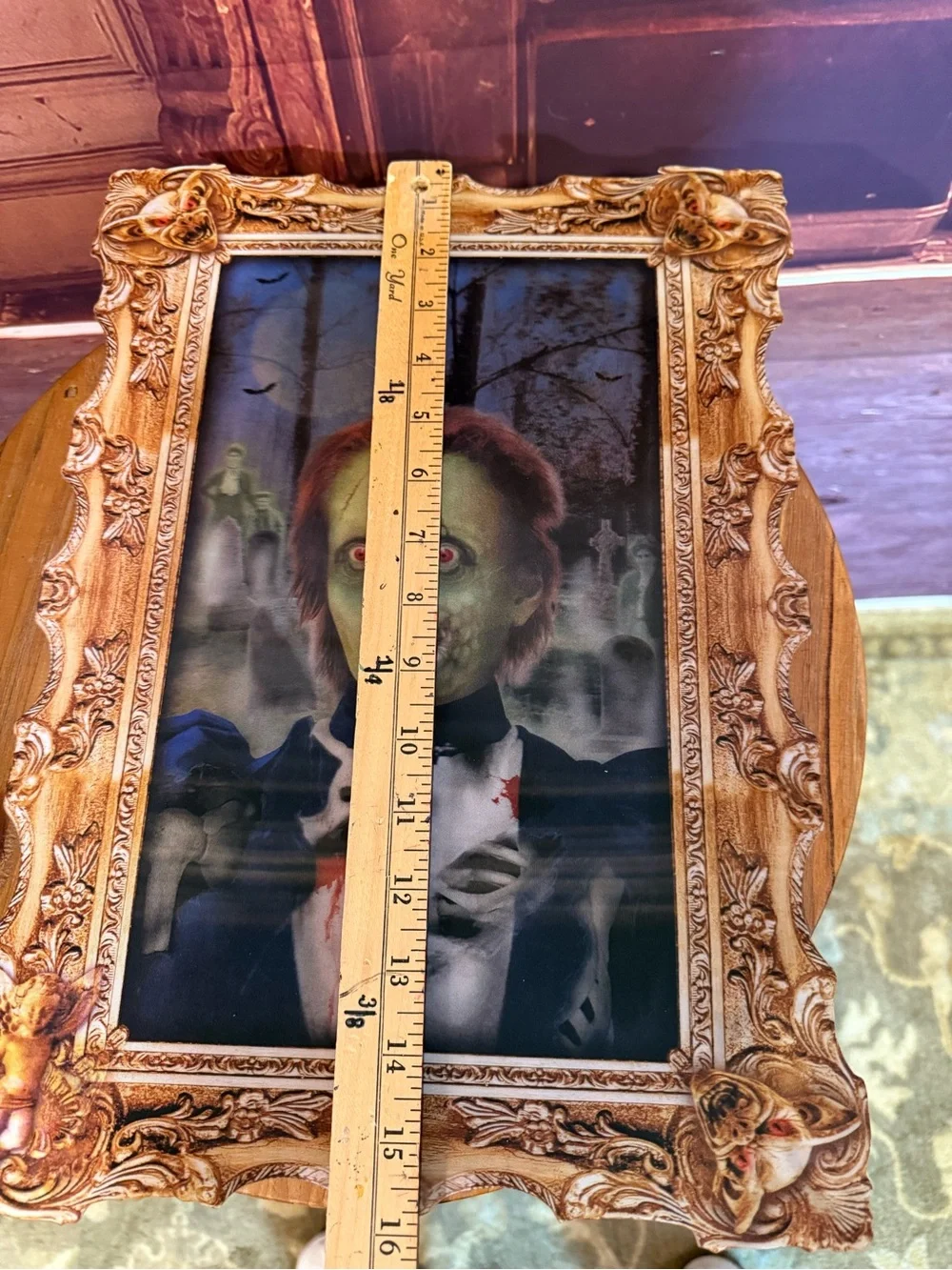 Vintage Look Faux Framed Portrait Wall Halloween Lenticular Creepy Changing
